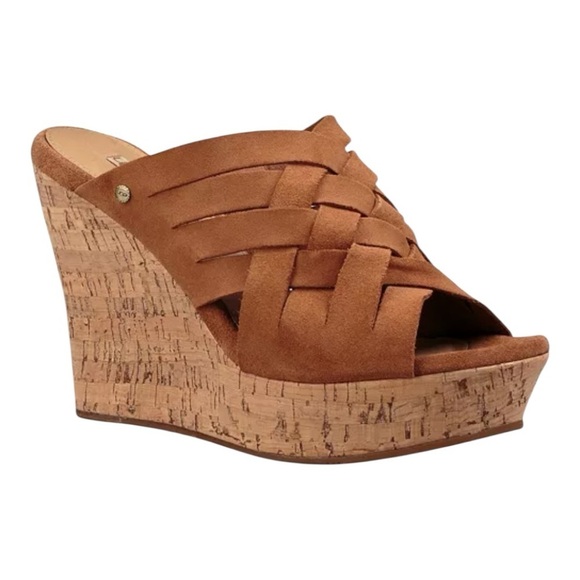 UGG Brown Marta Wedge Sandals with Cork Wedge Heel Size 10 - Picture 1 of 13